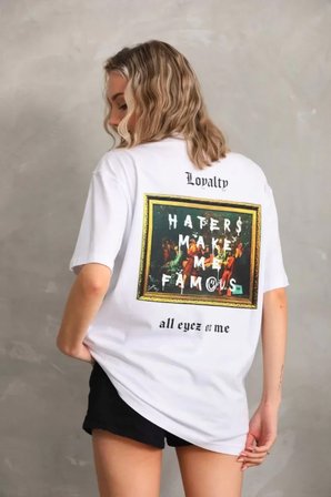 İKALES Unisex Baskılı Oversize T-Shirt - Beyaz