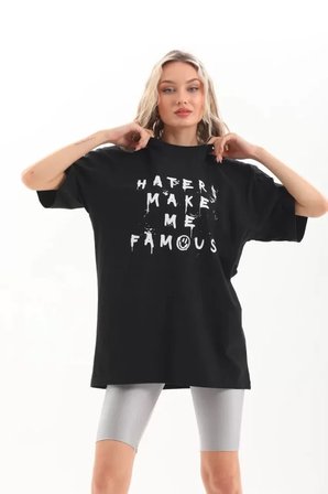 İKALES Unisex Baskılı Oversize T-Shirt - Siyah