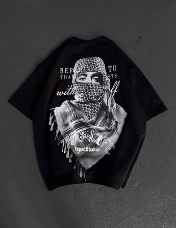 İKALES Unisex Baskılı Oversize T-Shirt - Siyah