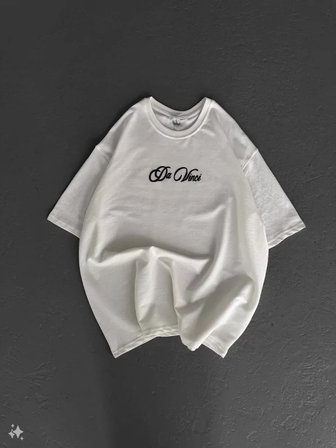 İKALES Unisex Baskılı Oversize T-Shirt - Beyaz