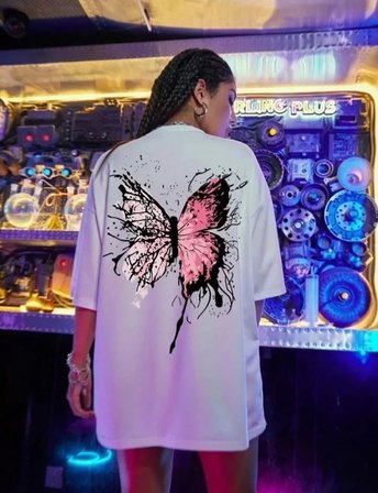 İKALES Unisex Baskılı Oversize T-Shirt - Beyaz