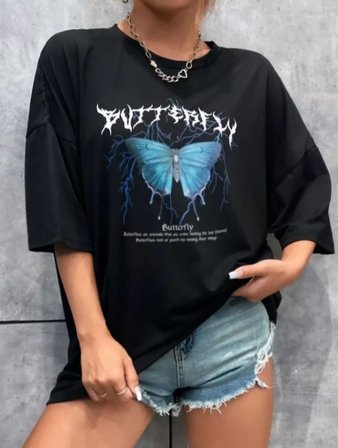 İKALES Unisex Baskılı Oversize T-Shirt - Siyah