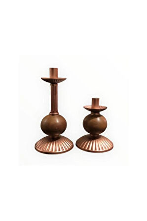 İKİLİ PİNO MUMLUK AHŞAP TOP DETAYLI BAKIR