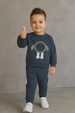 Erkek Çocuk Nakışlı İki Parça Eşofman Takımı %100 Pamuk