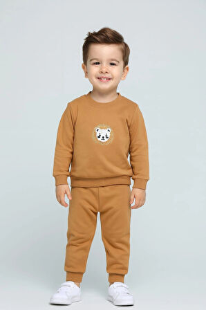 Erkek Çocuk Aslan Nakışlı 2’li Takım – Sweatshirt ve Alt Eşofman %100 Pamuk