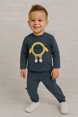 Erkek Bebek 2’li Takım %100 Pamuk Güneş Desenli Sweatshirt ve Pantolon