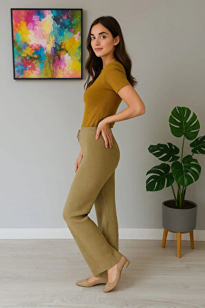Kadın Yüksek Bel Triko Pantolon