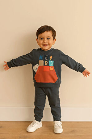 Erkek  Bebek 2’li Takım %100 Pamuk Sweatshirt ve Pantolon