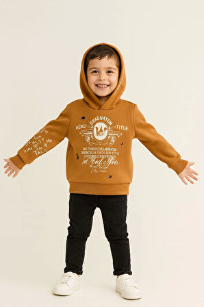 Yazı ve Baskı Detaylı Kapüşonlu Çocuk Sweatshirt