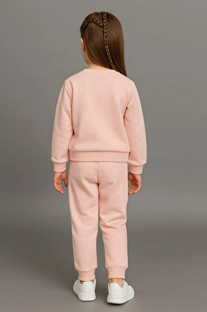 Büyük Çiçek Nakışlı %100 Pamuk 2’li Çocuk Eşofman Takımı