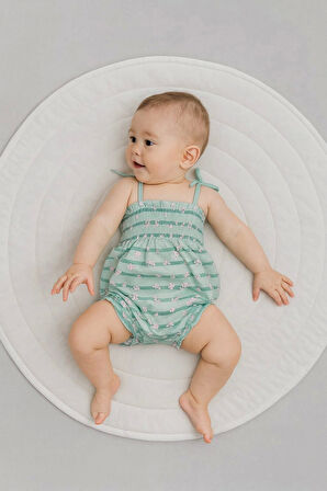 Askılı Çizgili Kız Bebek Tulum