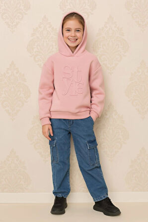 Kapüşonlu Kabartma Yazılı Çocuk Sweatshirt