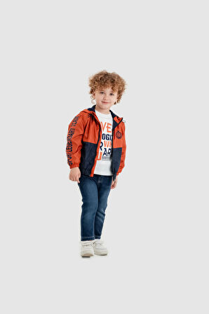 Erkek Çocuk Kapüşonlu Fermuarlı Rüzgarlık – İki Renkli Spor Ceket 3'lü Takım