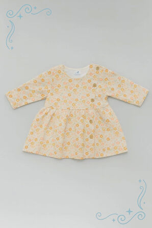 Çiçek Desenli Düğmeli Kız Bebek Elbise