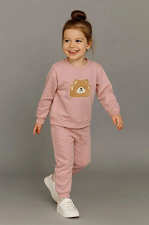 Sevimli Ayıcık Nakışlı %100 Pamuk 2’li Çocuk Eşofman Takımı