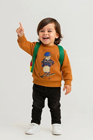 Kayakçı Ayı Desenli Çocuk Sweatshirt