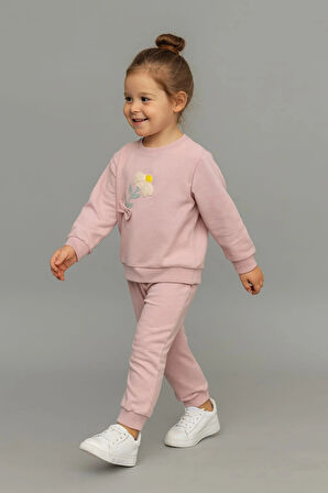 Papatya Nakışlı %100 Pamuk 2’li Çocuk Eşofman Takımı