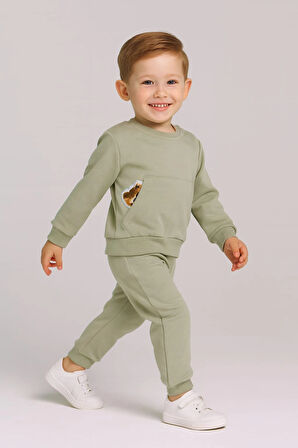 Erkek Çocuk Ayıcık Detaylı 2’li Takım %100 Pamuk