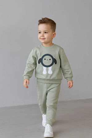 Erkek Çocuk Nakışlı İki Parça Eşofman Takımı %100 Pamuk