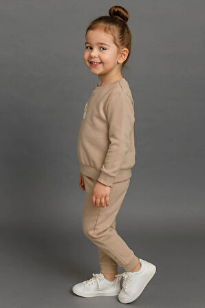 Papatya Nakışlı %100 Pamuk 2’li Çocuk Eşofman Takımı