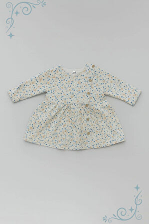 Çiçek Desenli Düğmeli Kız Bebek Elbise