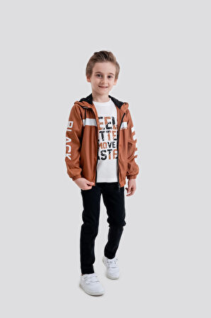 Çocuk Kapüşonlu Fermuarlı Günlük Yağmurluk 3'lü Takım