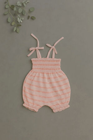 Askılı Çizgili Kız Bebek Tulum