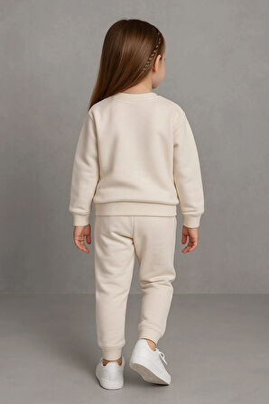 Büyük Çiçek Nakışlı %100 Pamuk 2’li Çocuk Eşofman Takımı