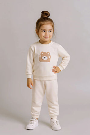 Sevimli Ayıcık Nakışlı %100 Pamuk 2’li Çocuk Eşofman Takımı