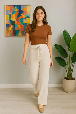 Kadın Yüksek Bel Triko Pantolon