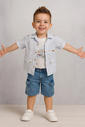 Mavi Kot Kapri Gömlekli 3'lü Takım