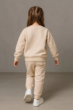 Büyük Çiçek Nakışlı %100 Pamuk 2’li Çocuk Eşofman Takımı