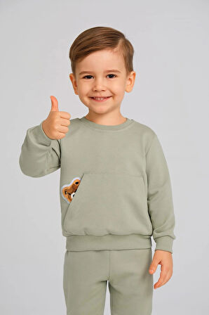 Erkek Çocuk Ayıcık Detaylı 2’li Takım %100 Pamuk