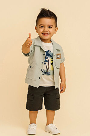 Yandan Cepli Kapri Gömlekli 3'lü Takım