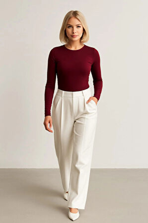 Kadın Uzun Kollu Basic Düz Form Fit Bluz