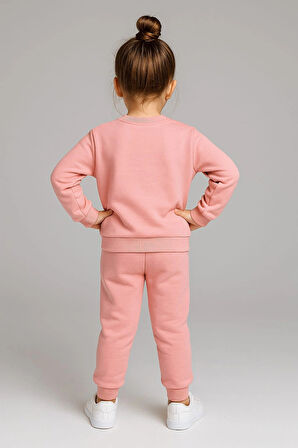 Kız Çocuk %100 Pamuk Gül Baskılı Eşofman Takımı