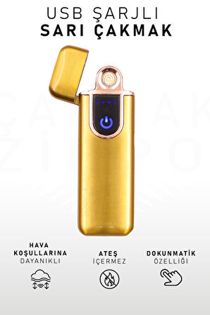 Çift Taraflı Elektrikli Usb Şarjlı Sarı Çakmak