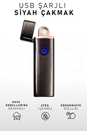 Çift Taraflı Elektrikli Usb Şarjlı Siyah Çakmak