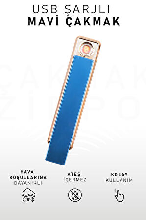 Kolay Şarj Edilebilen Mavi Sürgülü Elektrikli Usb Çakmak
