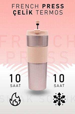 French Press Özellikli 450ml Siyah Çelik Termos