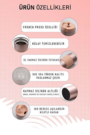 French Press Özellikli 450ml Siyah Çelik Termos