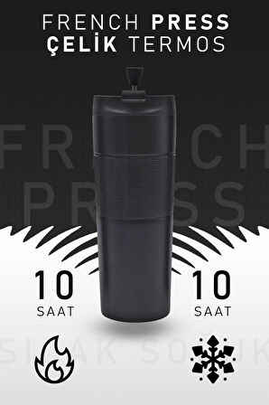 French Press Özellikli 450ml Siyah Çelik Termos