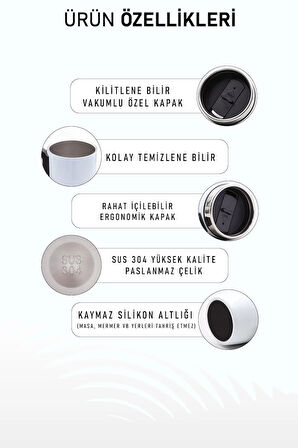 280 Ml Özel Kulplu Beyaz Bardak Çelik Termos