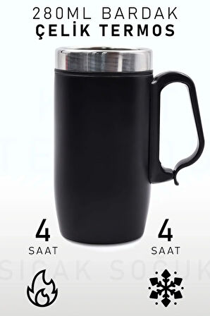 280 Ml Özel Kulplu Siyah Bardak Çelik Termos