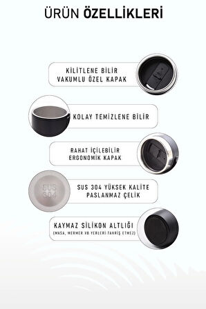 280 Ml Özel Kulplu Siyah Bardak Çelik Termos