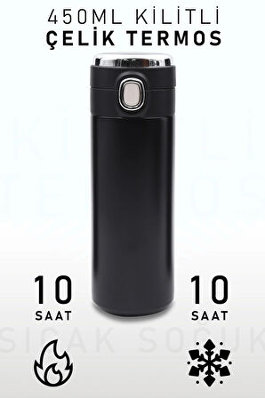 450 Ml Kilitli Siyah Dereceli Termos