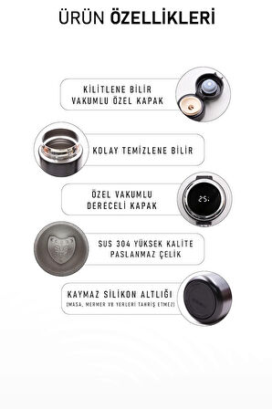 450 Ml Kilitli Siyah Dereceli Termos