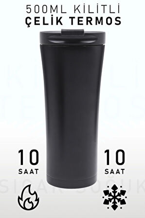 500 Ml Kilitli Siyah Termos
