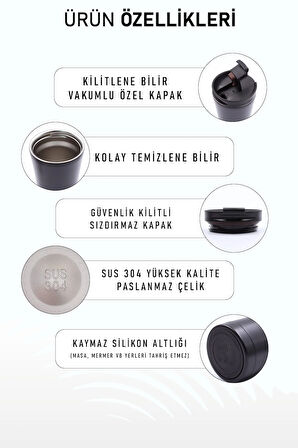 500 Ml Kilitli Siyah Termos
