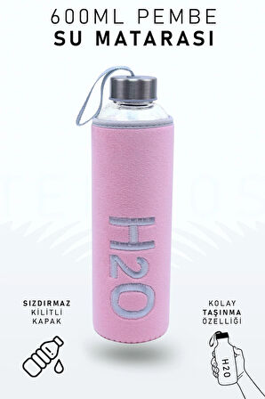 600 Ml Pembe Kılıflı Cam Matara